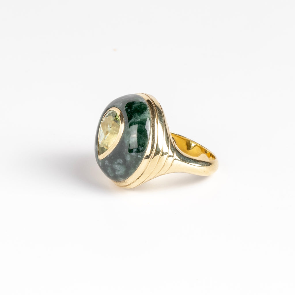 Band on Petite Lollipop Ring in Tourmaline Pear and Green Jade by Retrouvai.