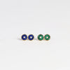 Two pairs of Retrouvai Stud (studs) Earrings with stone inlay and accent diamond in 14k yellow gold in Malachite and Lalpis Lazuli.