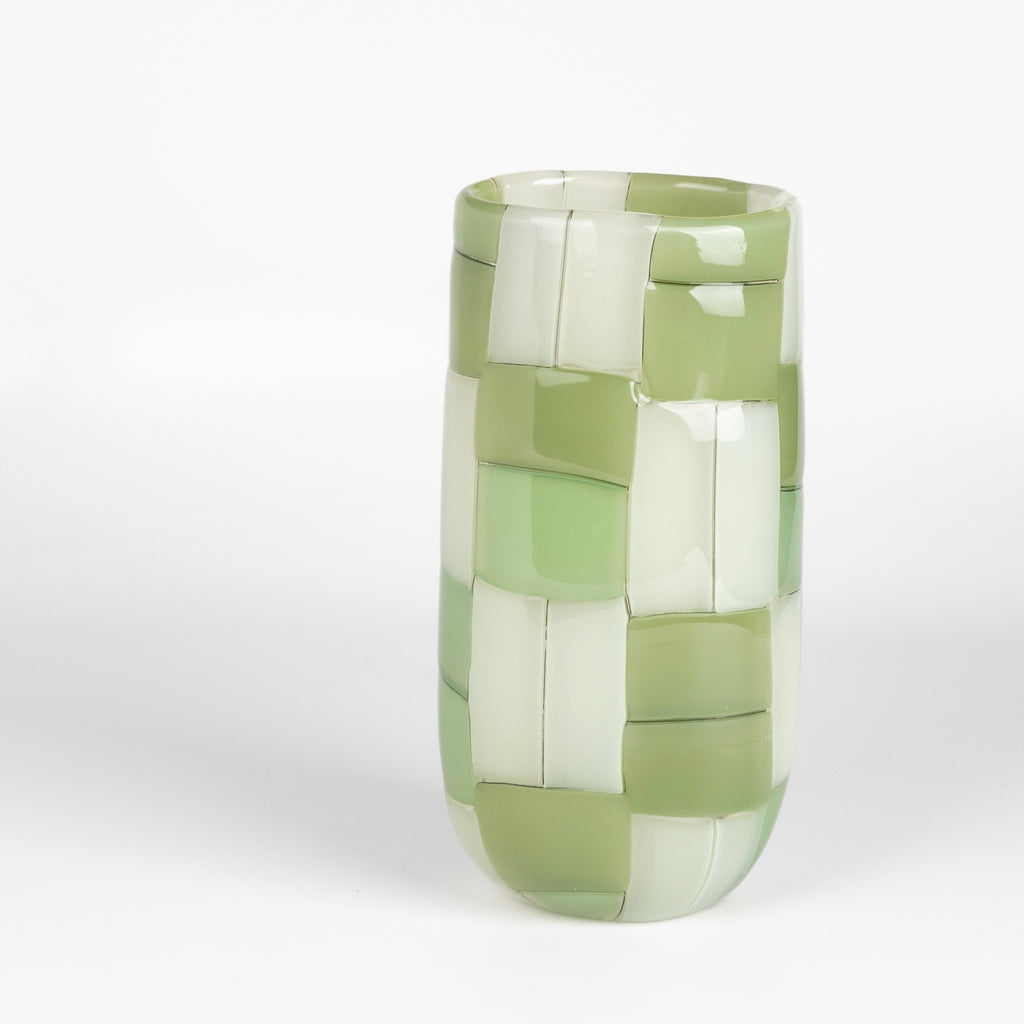 Another side of Robin Mix Basketweave Oval Vase in green and white.