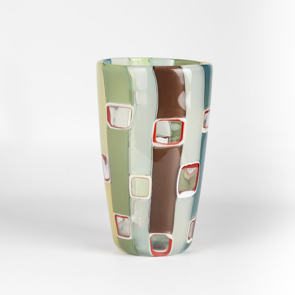 Other side of Robin Mix Large Cylinder Flat Cane Vase with Windows.