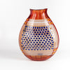 Robin Mix Vintage Vase 11" in deep red with clear glass and blue is a flat cane vase with pezzati and murrini vase by Robin Mix. His sensibilities come from his training in Scandinavia, but is produced using the most sophisticated and iconic of traditional modernist Italian techniques.
