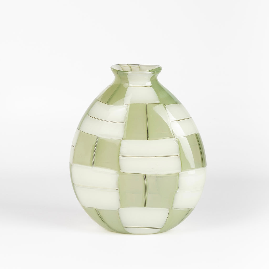 Robin Mix Small Green Basketweave 7" Vase made and mouth blown in Tunbridge, Vermont.