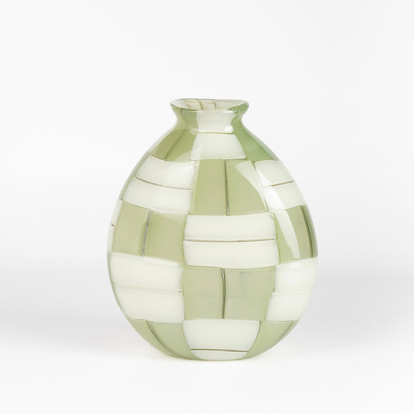 Robin Mix Small Green Basketweave 7" Vase made and mouth blown in Tunbridge, Vermont.