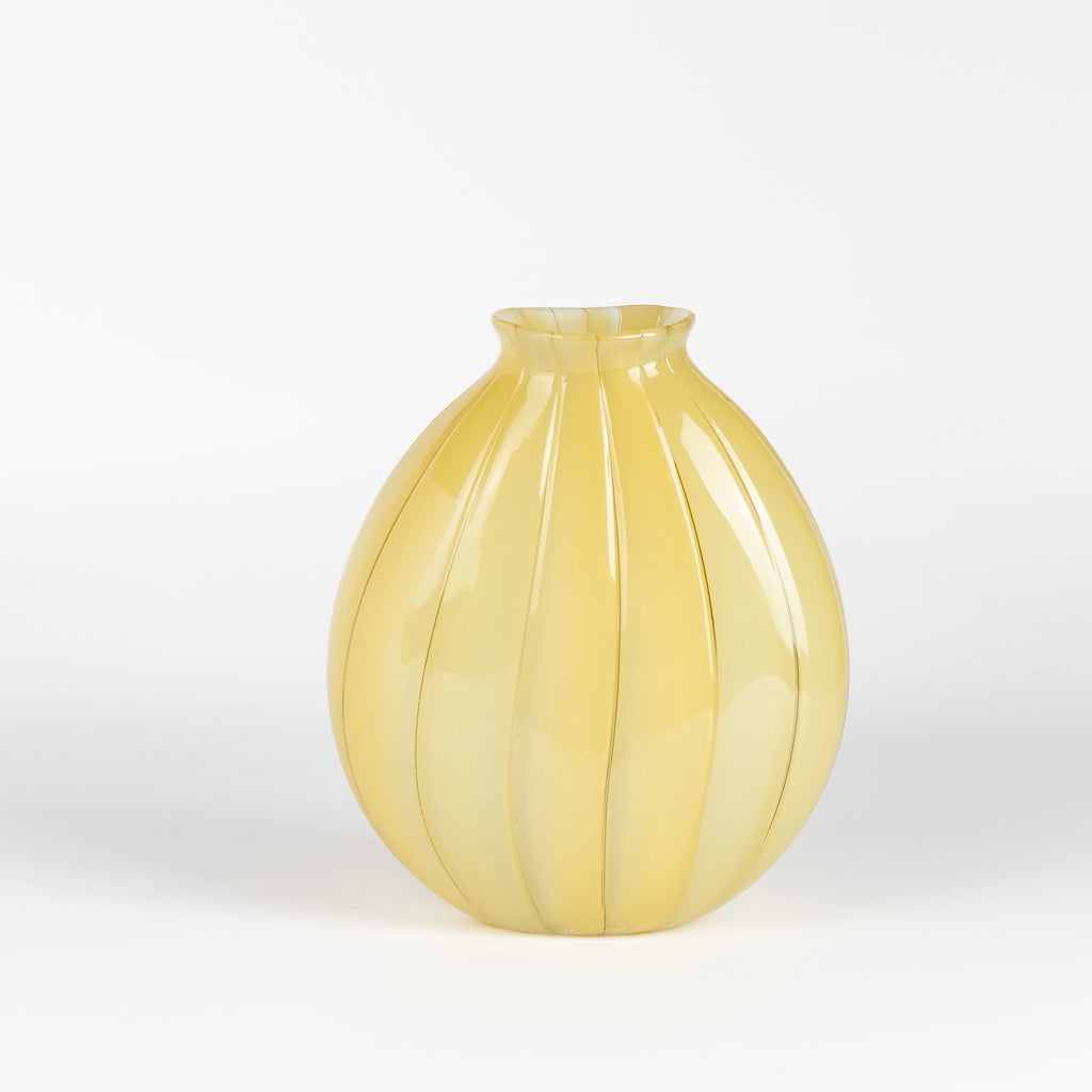 Other side of Robin Mix onion Skin vase is a flat cane vase From Studio Glass Master Robin Mix. Signed.