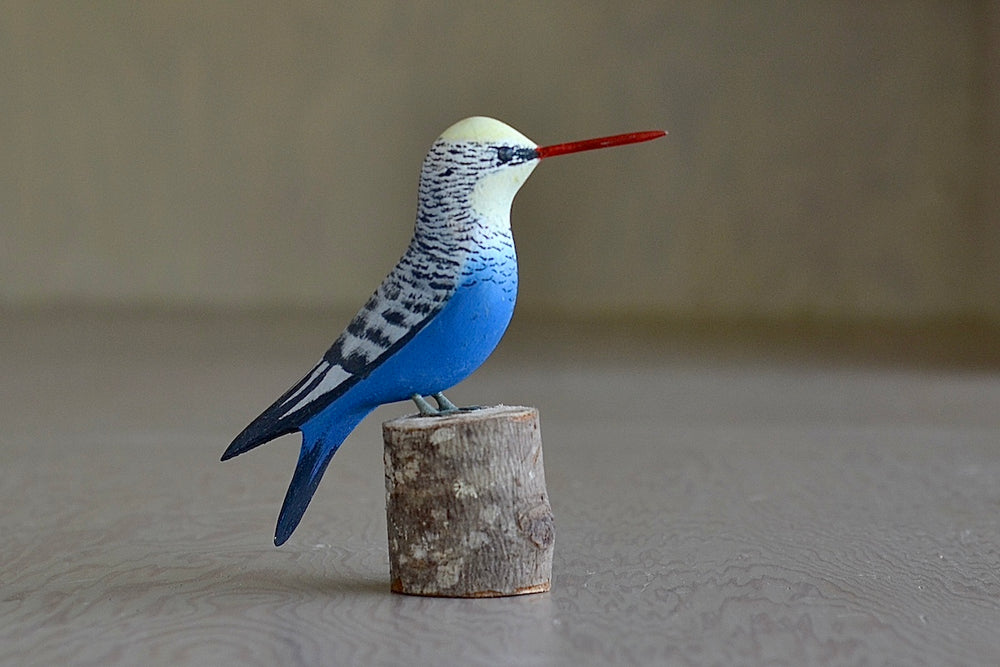 Decorative Wood bird from Brazil - Blue bellied  Hummingbird. A.K.A Azul Carijo.
