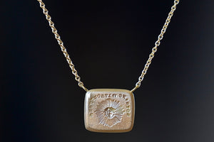 Close up back of You are Needed / Nothing Without Thee Motto Necklace with Diamond by Makiko Wakita.