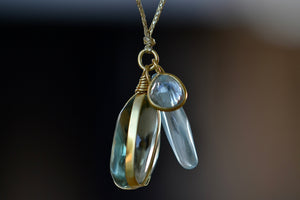 Back of Three Stone Parcel Set Necklace in Aquamarine by Pippa Small.
