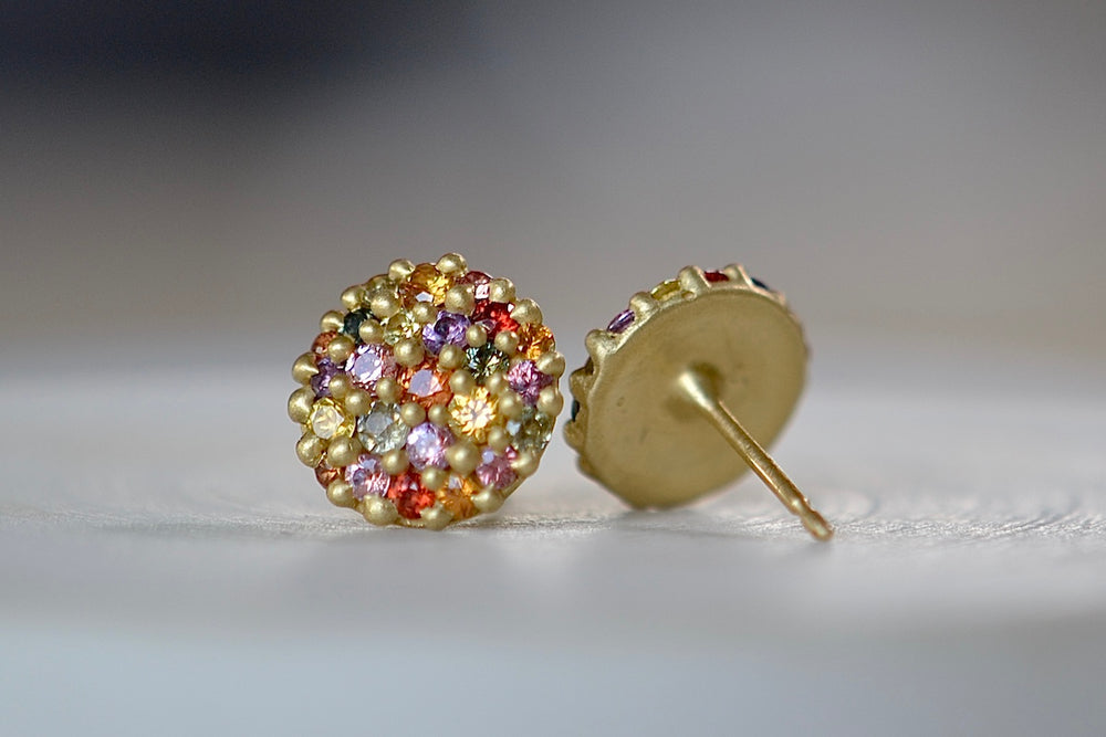 
            
                Load image into Gallery viewer, Back view of Pastel Blossom River Domed Stud Earrings by Polly Wales. Recycled gold. Cast in Place. Cast not set. Handmade in Los Angeles.
            
        