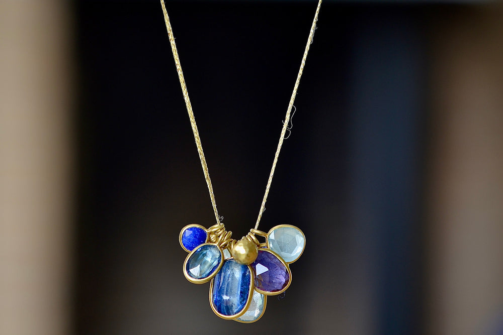 View from back of Colette Mixed Blues cluster necklace by Pippa Small.