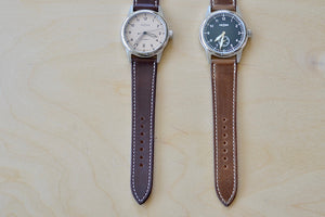 
            
                Load image into Gallery viewer, Dark and plain brown Weiss watch straps.
            
        