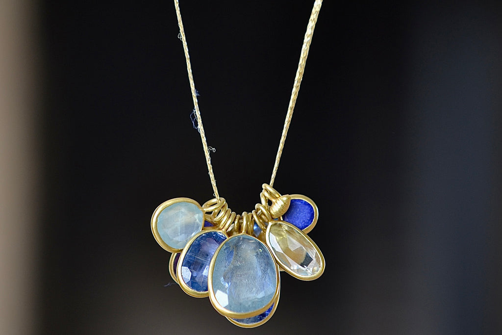 Alternate front view of Colette Mixed Blues cluster necklace by Pippa Small.