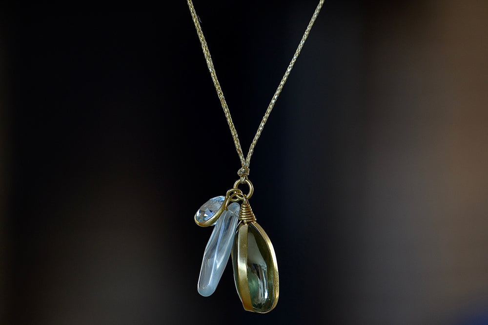 Three Stone Parcel Set Necklace in Aquamarine by Pippa Small.
