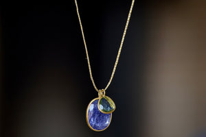 Double Colette Necklace in Tanzanite and Green Tourmaline on gold waxed cord by Pippa Small.