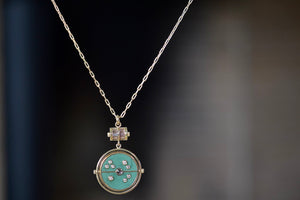 
            
                Load image into Gallery viewer,  Grandfather Compass Pendant in Green Turquoise and Tanzanite by Retrouvai .
            
        