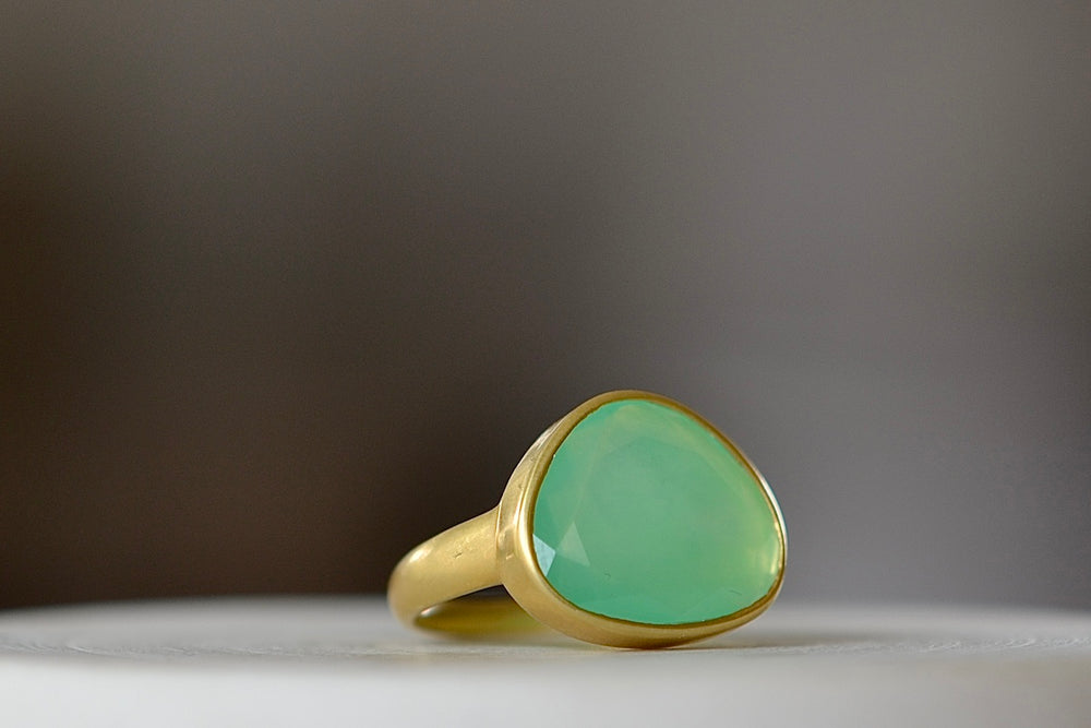 Side view of Large Greek Ring in Chrysoprase by Pippa Small.