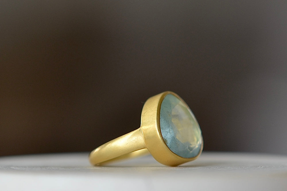 Side view of Large Greek ring in aquamarine by Pippa Small.