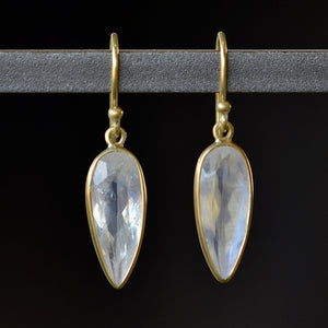 Medium leaf earrings by Tej Kothari in Rainbow Moonstone.