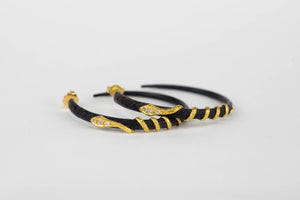 Arman Sarkyssian Snake Hoop Earrings 22k Yellow Gold Oxidized Silver Pavé Diamond | OK
