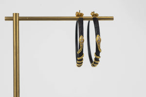 Arman Sarkyssian Snake Hoop Earrings 22k Yellow Gold Oxidized Silver Pavé Diamond | OK