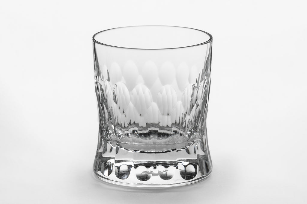 Whiskey Glass I "Cuttings" Series 200ml 6.75oz Crystal glass handcrafted in Waterford Ireland.  Designed by Martino Gamper and included in the permanent collection of the Musee des Arts Decoratifs.