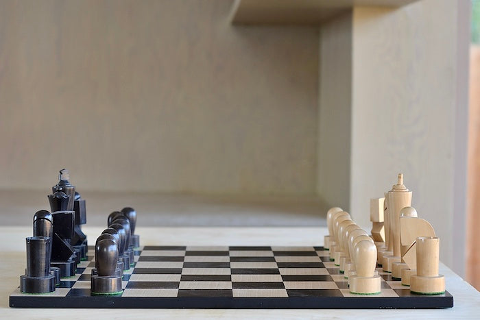 New Berliner Chess Set in wood with all pieces in place.