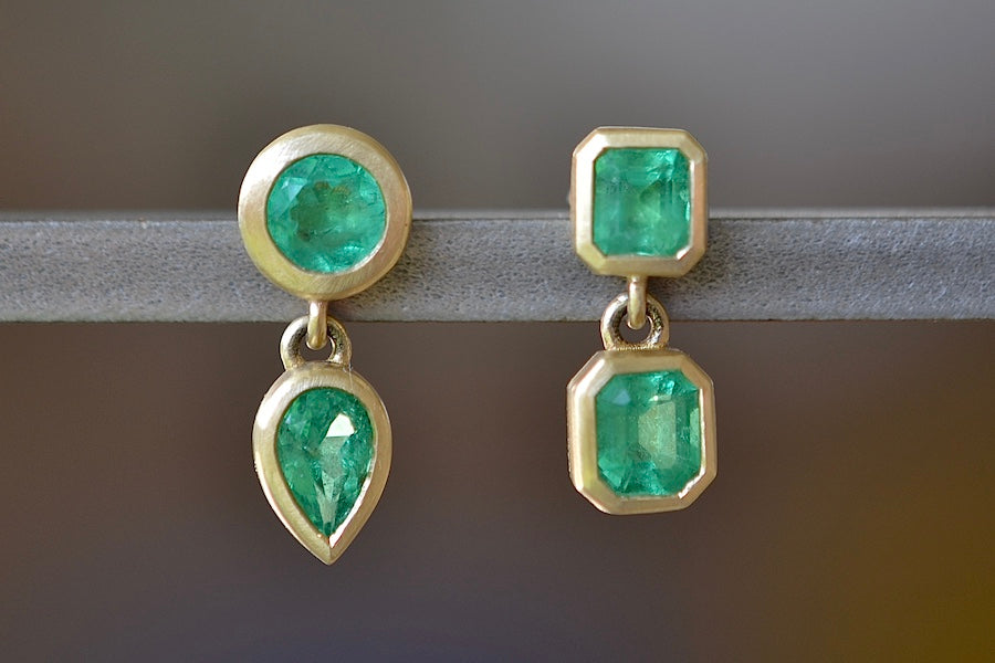 Mismatched Asymmetric Duo Emerald Earrings
