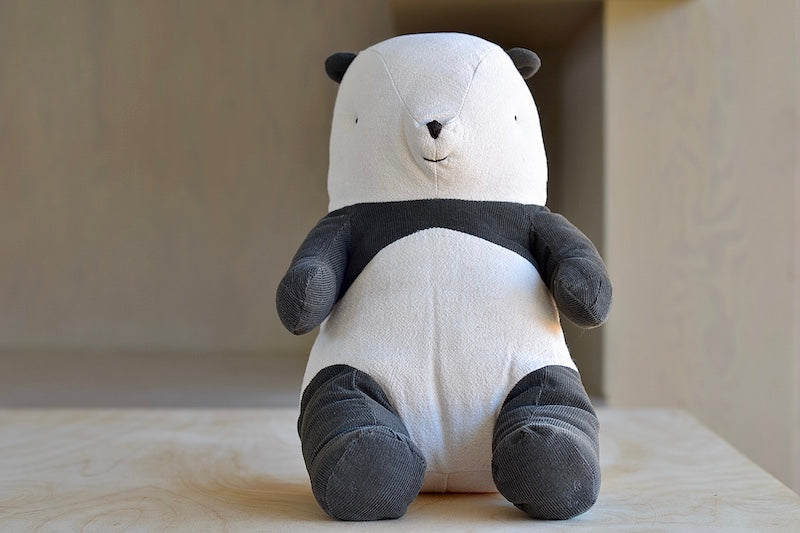Danish Medium brown, black and white panda bear by Maileg Safari Friends collection in 100% cotton and plush toy.