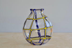 Robin Mix Small Flatform Murrine Vase - Yellow & Blue  with Large Clear Windows.