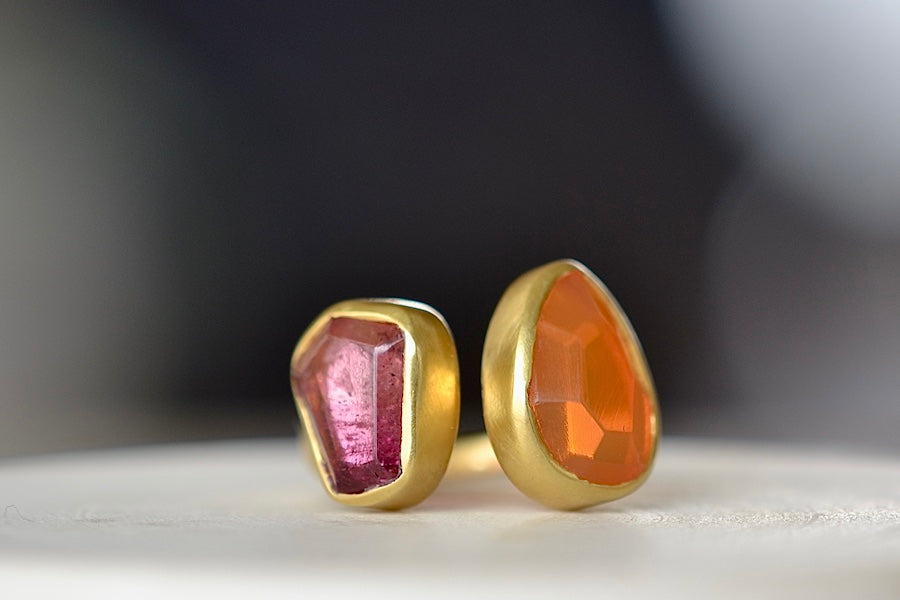 Pink Tourmaline and Fire Opal New Day Two Stones Ring