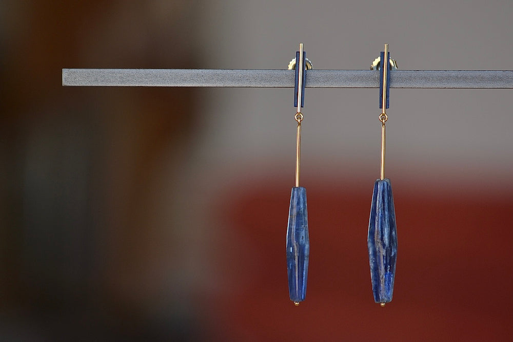 Kyanite and Lapis on Stick and Strand Earrings