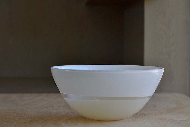
            
                Load image into Gallery viewer, Lattimo White &amp;amp; Ivory Bowl Small designed by Caleb Simeon &amp;amp; Salazar, who trained with Pino Signoretto. Italian Milk glass.
            
        