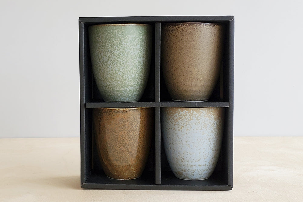 
            
                Load image into Gallery viewer, Set of 4 ceramic Japanese cups in a box.
            
        
