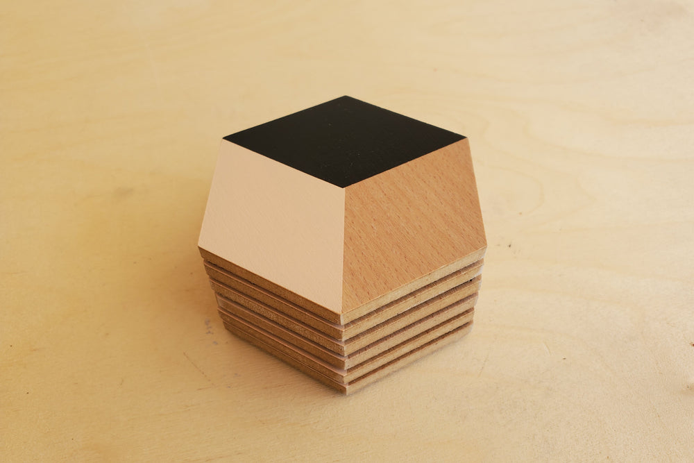 Table Tiles (Coasters) in plywood and a set of six (6).