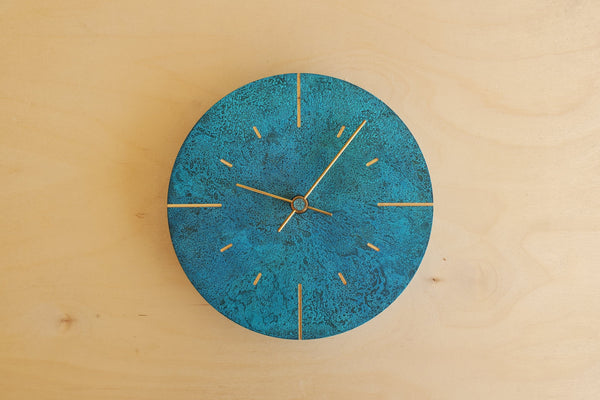 Japanese Cast Brass Clock "Orb" Verdigris Finish made in Toyama.