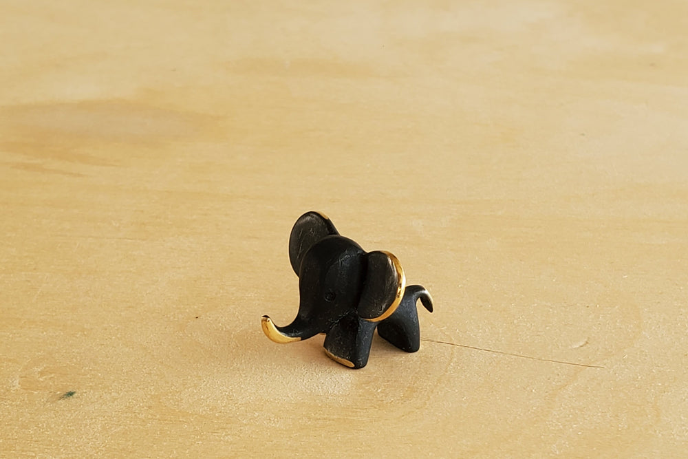 Tiny Austrian Brass Figurines darkened with patina. Elephant by Walter Bosse.