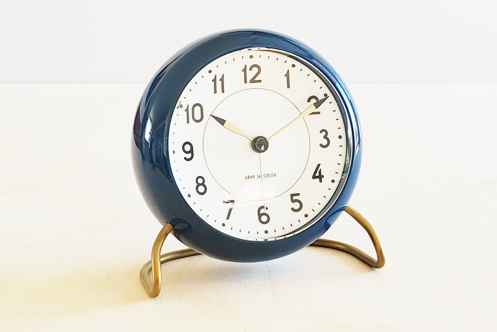 
            
                Load image into Gallery viewer, Classic Arne Jacobsen &amp;quot;AJ&amp;quot; Alarm Clock in blue AA batteries not included. 
            
        