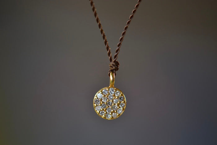 
            
                Load image into Gallery viewer, Pave Diamond Pendant Necklace in 14k yellow Gold on Cord by Margaret Solow.
            
        