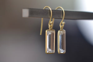 Side view of Medium Baguette Earrings in Crystal  by Tej Kothari .
