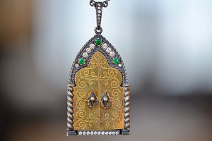 
            
                Load image into Gallery viewer, Close up of Arman Sarkyssian Cathedral Door Locket.
            
        