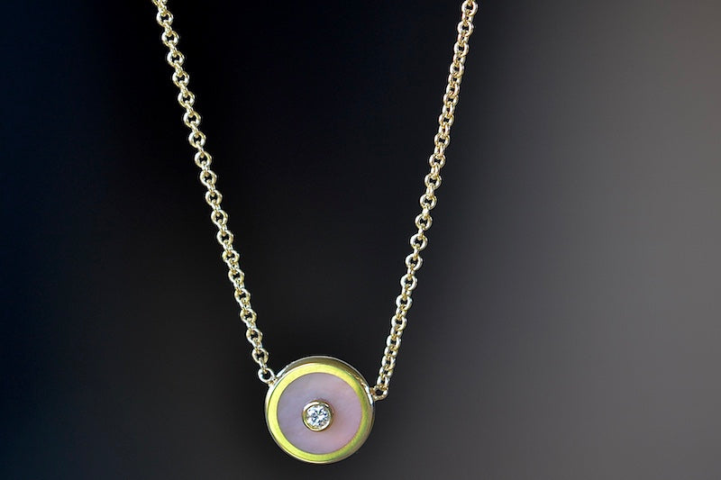 Mini Compass Pendant in Pink Opal