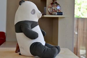 Side view of Very Large Danish Panda in Cotton by Maileg with ribbed fabric.