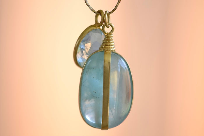 Banded Two Stone Necklace in Aquamarine alternate view.