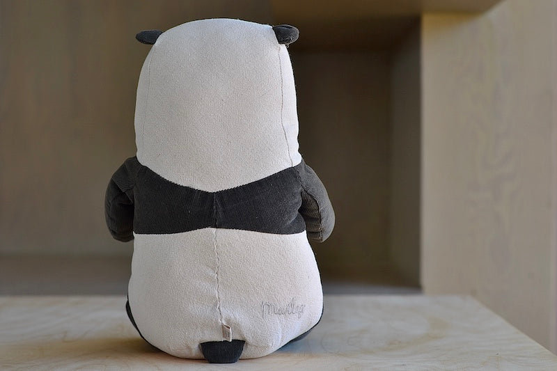 Danish Medium brown, black and white panda bear by Maileg Safari Friends collection in 100% cotton and plush toy.