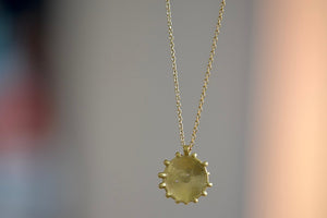 
            
                Load image into Gallery viewer, Polly Wales Lotus Pendant Necklace Pink Sapphires 18k yellow recycled gold chain.
            
        