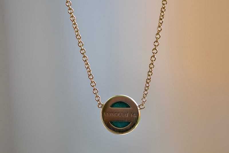 
            
                Load image into Gallery viewer, Back view of Mini Compass Pendant in green Malachite by Retrouvai.
            
        