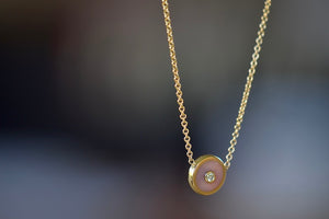 
            
                Load image into Gallery viewer, Side view of Mini Compass Pendant in Pink Opal by Retrouvai.
            
        