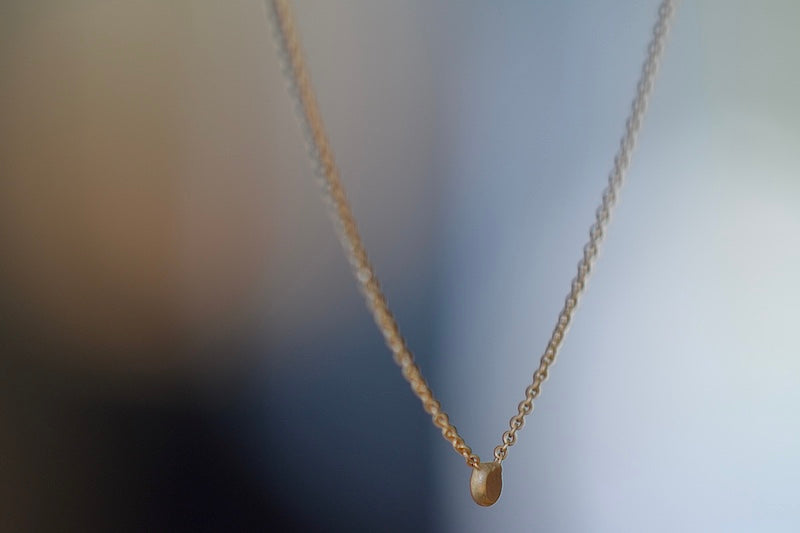Carla Caruso Itty Bitty Dot Necklace 16" chain 14k yellow gold fixed inline flat hammered.