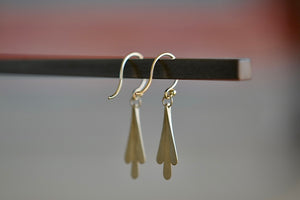 
            
                Load image into Gallery viewer, Carla Caruso Triple Fringe Drop earrings in 14k yellow satin matte gold. Everyday Elegance.
            
        
