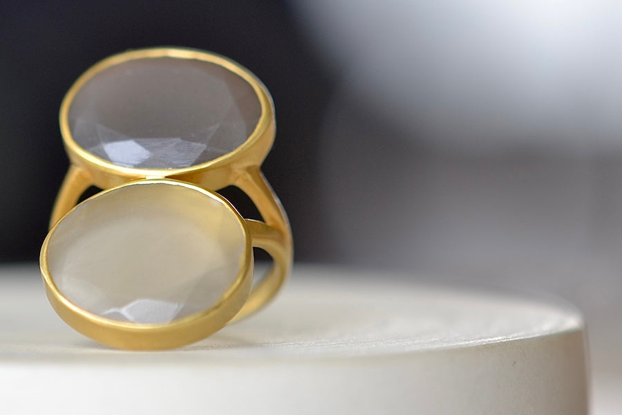 Double Moonstone Greek ring by Pippa Small.