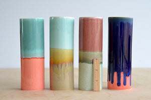 
            
                Load image into Gallery viewer, Yuta Segawa cylinder vases with three inch marker showing scale.
            
        